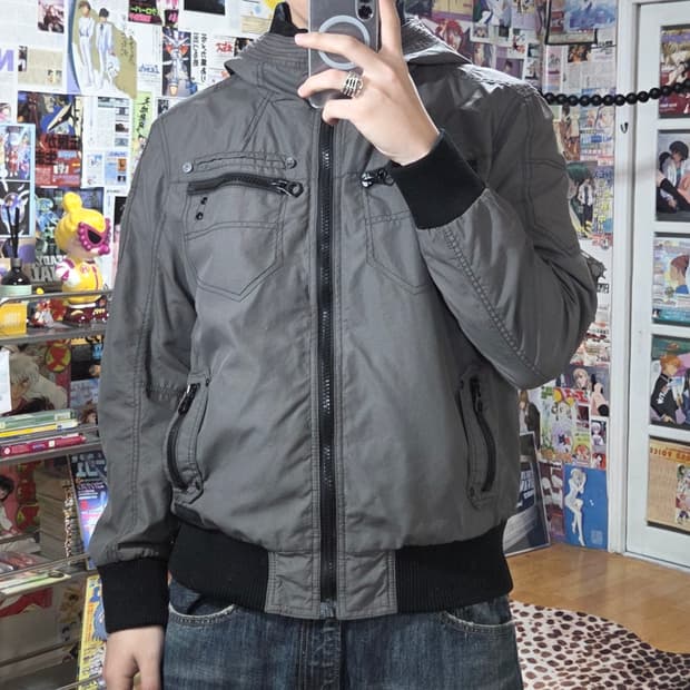 JPN 투지퍼 레이어드 락시크 그레이 바람막이 자켓