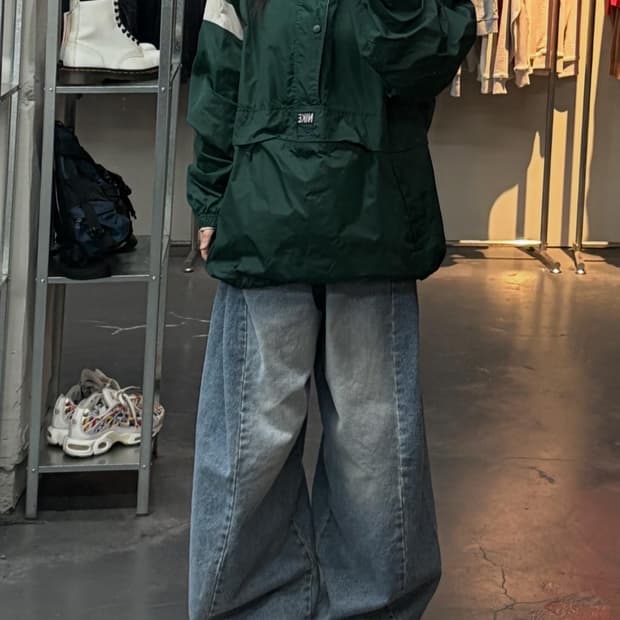 나이키 90s 올드스쿨 그린우븐 아노락 바람막이 A3170