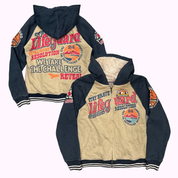 logo fur lining hood zip-up