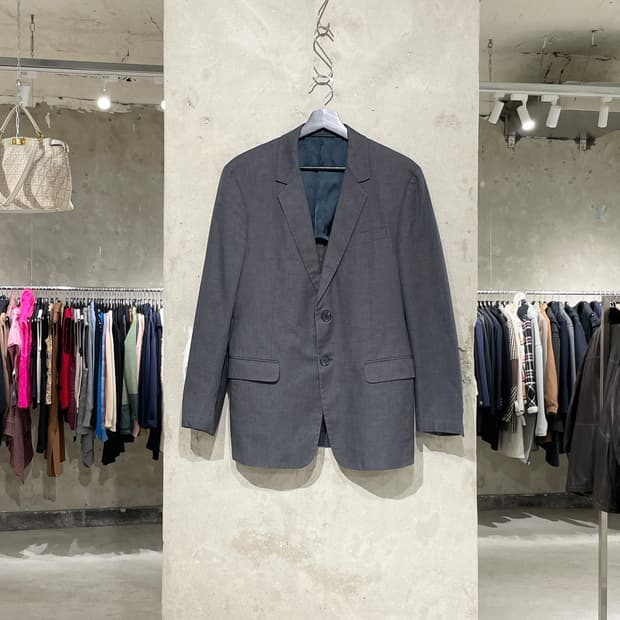 프라다 차콜 클래식 플랩포켓 2B 코튼 블레이저