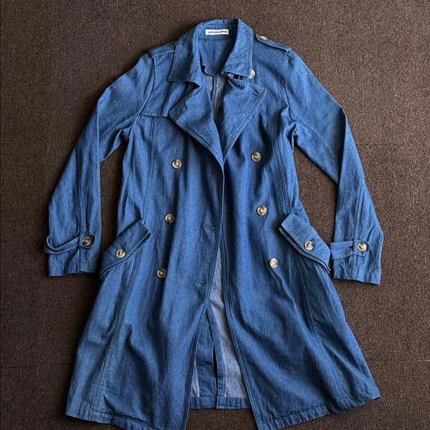 Juriano Jurrie 더블 레이어 포켓 데님 트렌치코트