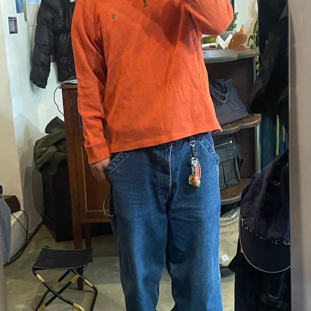 폴로 오렌지 반집업 니트 XL