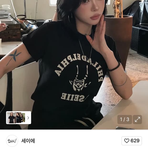 SEIIE 세이에 악마 슬림핏 아플리케 티 반팔