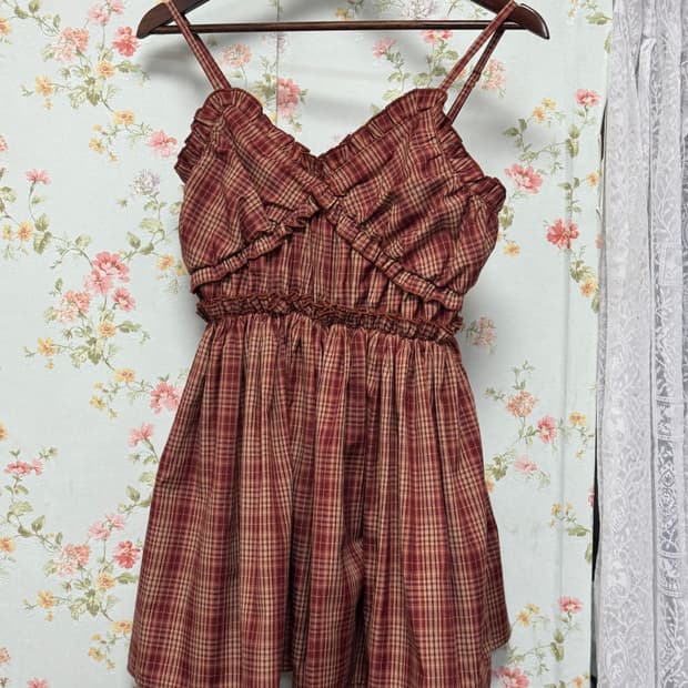 체크 프릴 뷔스티에 원피스