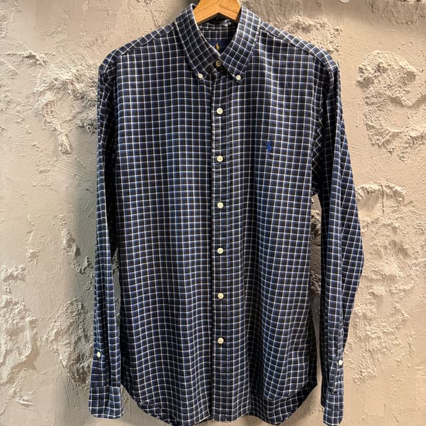 M 폴로 랄프로렌 POLO 슬림핏 체크 버튼다운 셔츠 네이비