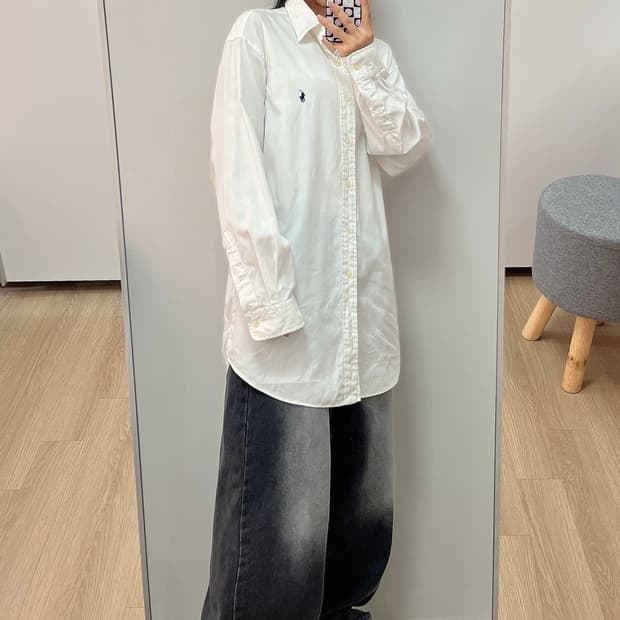 폴로 랄프로렌 네이비 포니 화이트 긴팔 셔츠 남방