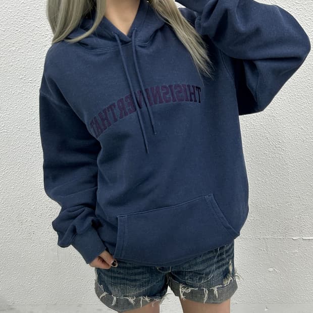 디스이즈네버댓 네이비 자수로고 네이비 후드 XL