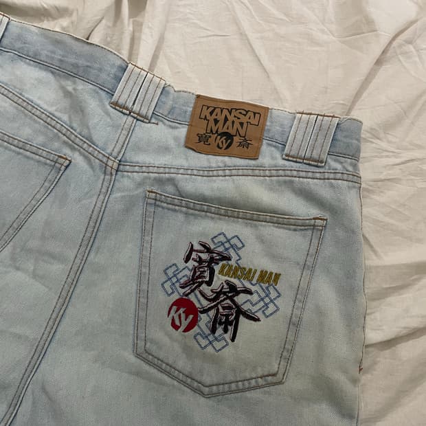 KANSAI MAN 자수 데님 팬츠 / 연청 와이드 진