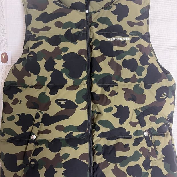 베이프 카모 리버시블 다운 베스트 그린 XL