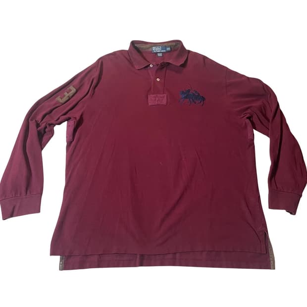 폴로 랄프로렌 버건디 듀얼 매치 빅포니 롱슬리브 카라 티셔츠