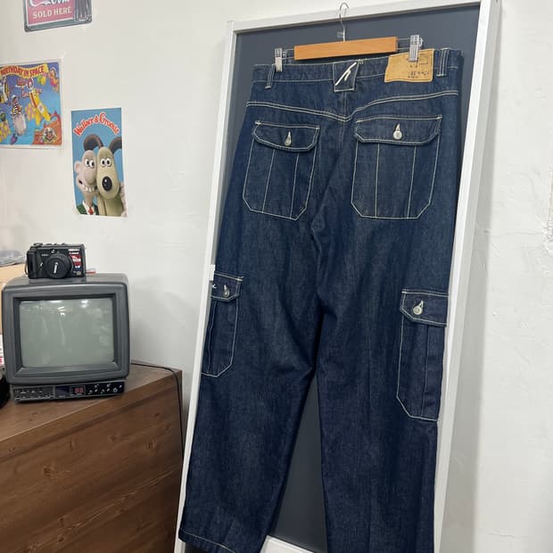 칼카니 올드스쿨 스티치 와이드핏 카고 데님 팬츠