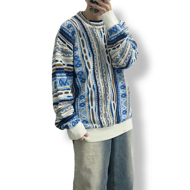 CHOVERT 빈티지 3D 케이블 니트