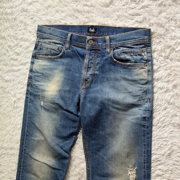 D&G 돌체앤가바나 정품 디스트레스드 스트레이트 데님 팬츠