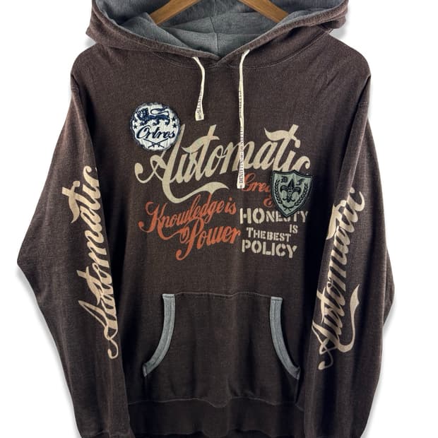 JPN Y2K 패치 디테일 레터링 브라운 후드티2601