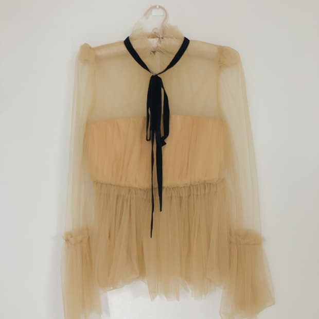 샵페어리 시스루 펌킨 블라우스