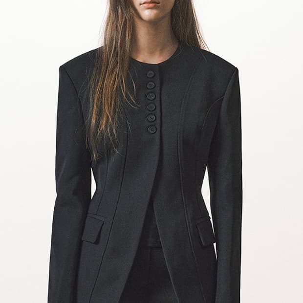 emkm 으음키임 라운드넥 오블리크 울 자켓 S