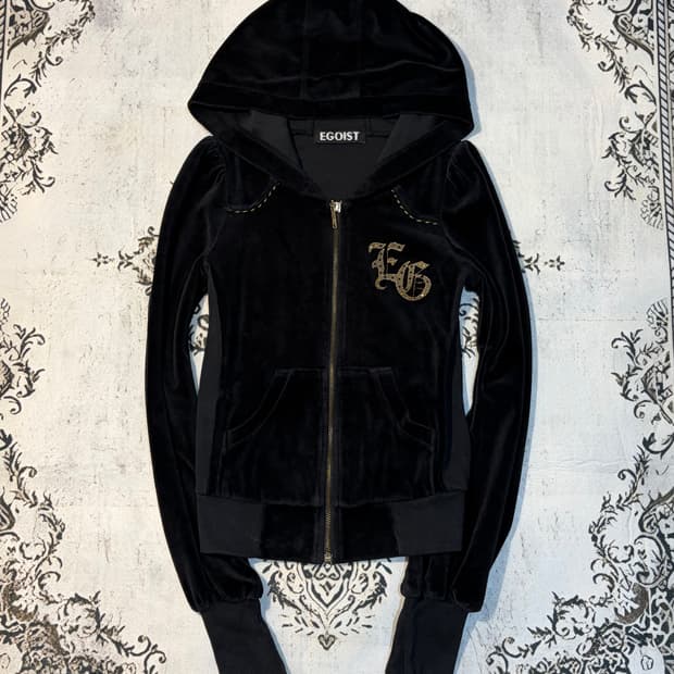 EGOIST Velvet gold crop hoodie-zip up