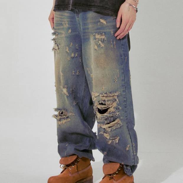 플레이버리즘 데미지 워싱 청바지 XL