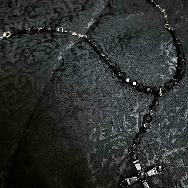 빈티지 고딕펑크 고스로리 블랙 큐빅 로자리오 목걸이