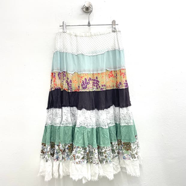 patchwork tiered maxi skirt