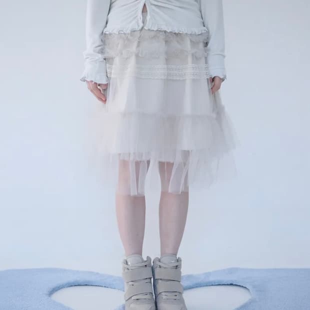 미레코 프릴 미디 스커트 