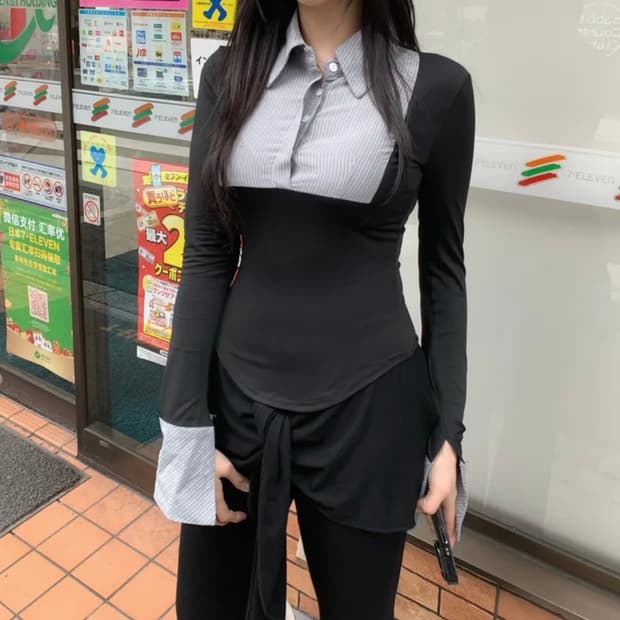 스트라이프 카라 셔츠 롱슬리브 