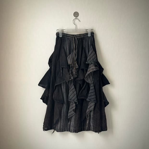 그런지 니혼진 y2k 펑크 00s 갸루 언발 레이어드 셔링 롱스커트 치마