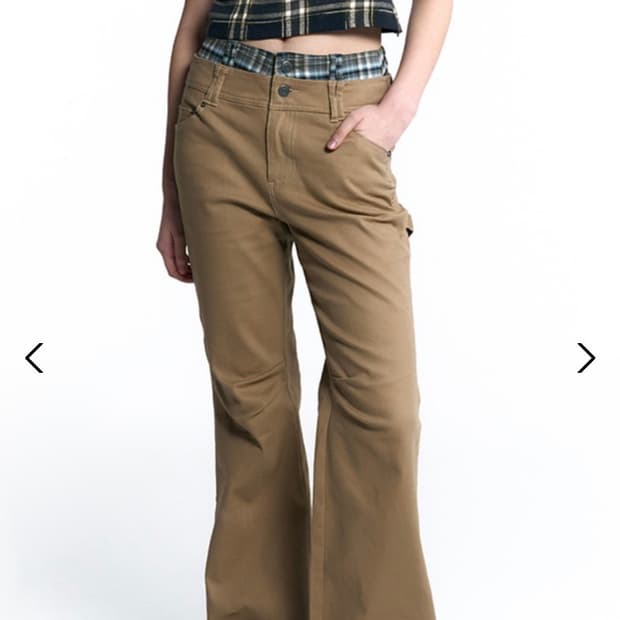 키르시 치크체크 레이어드 부츠컷 팬츠