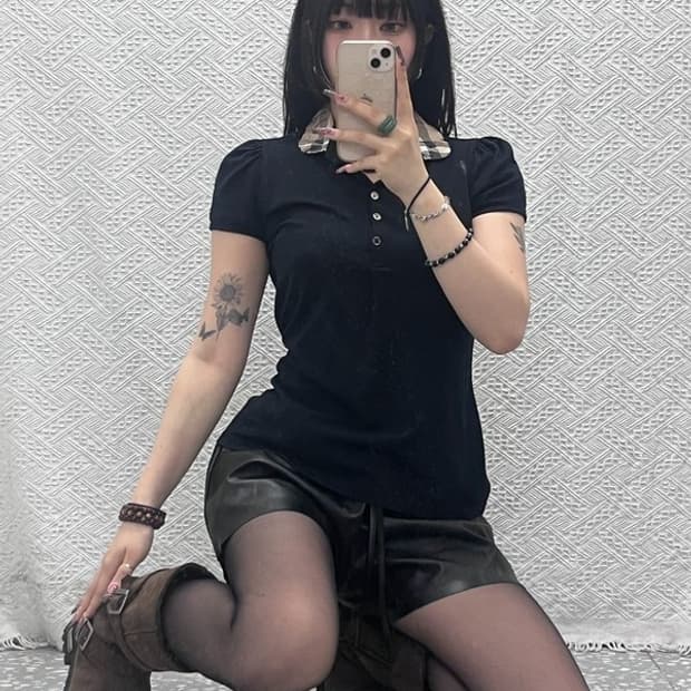 버버리 빈티지 캐주얼 러블리 키치 반팔 카라티 L C11857