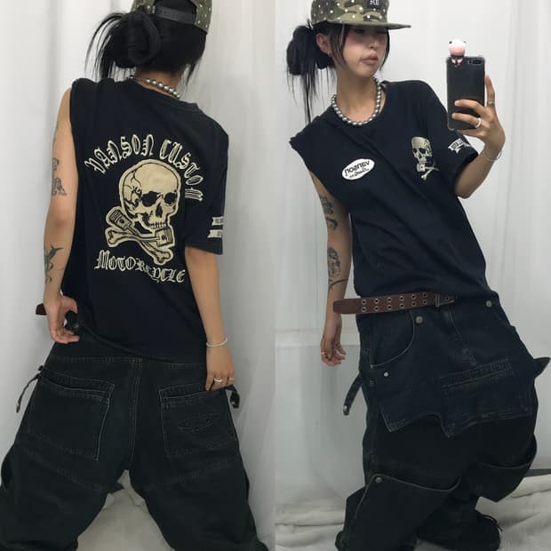 ☠️ 밴슨 크롬맛 스컬 자수패치 반팔 티셔츠 ☠️