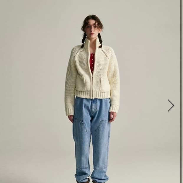 더바넷 솝 니트 아이보리 울 하이넥 집업니트 가디건 새상품