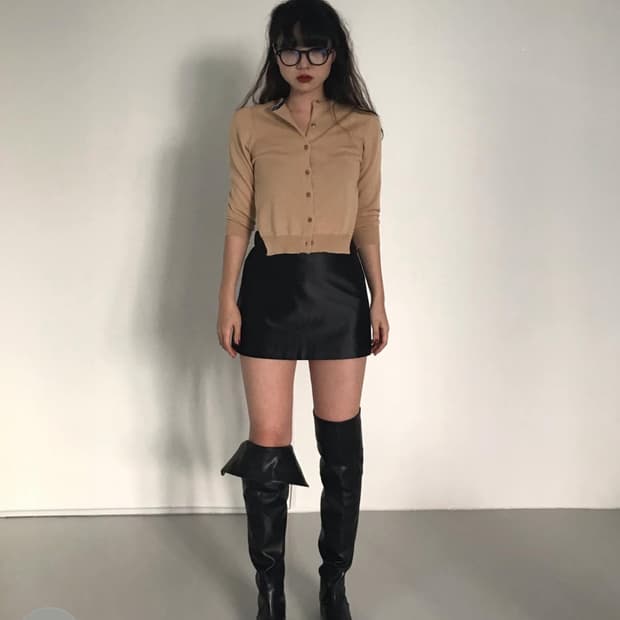 에옹쓰 사이드 슬릿 옆트임 가디건 베이지