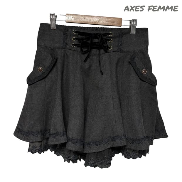 3784 엑시즈팜 그레이 레이스 아일렛 스커트팬츠 치마바지