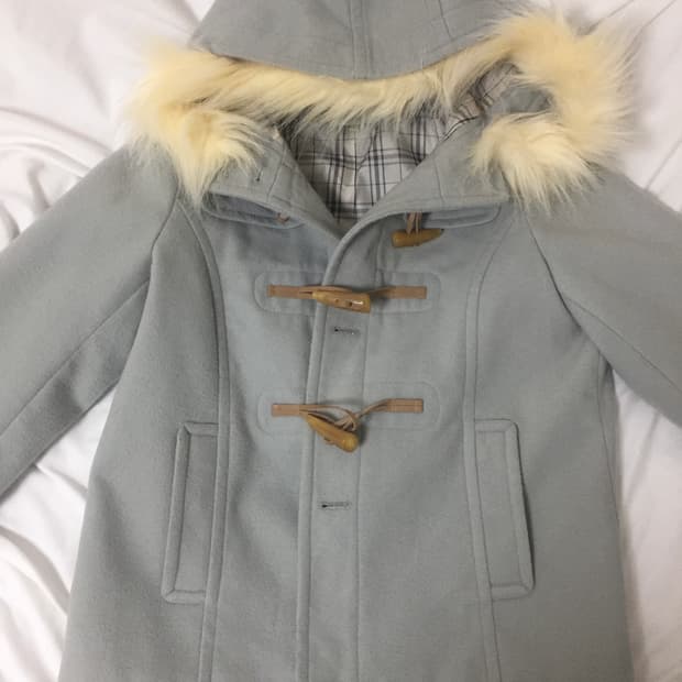 빈티지 퍼 후드 체크 떡볶이 숏코트