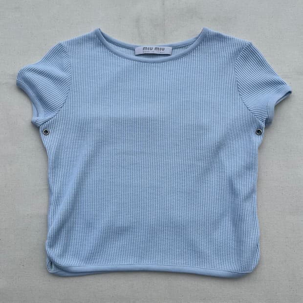 00s 미우미우 미우치아 프라다 와플 크롭 티셔츠