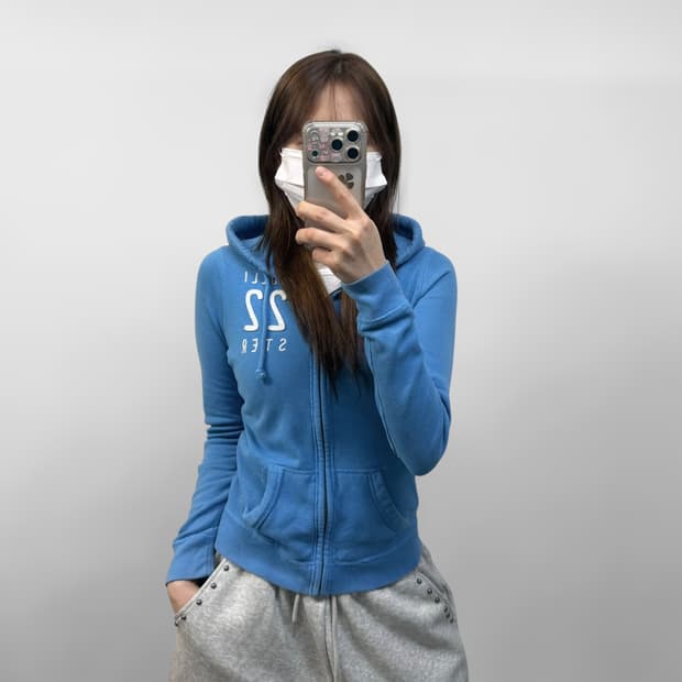 홀리스터 스펠 로고 후드집업 블루