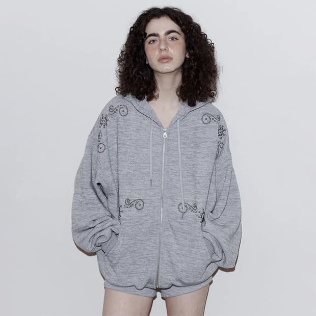 폴리수엠 ORNAMENT STUDDED HOODIE GRAY