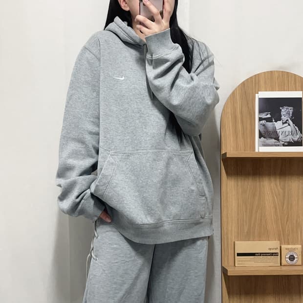 [정품] 나이키 그레이 화이트 스우시 기모 후드티 [ XL ]