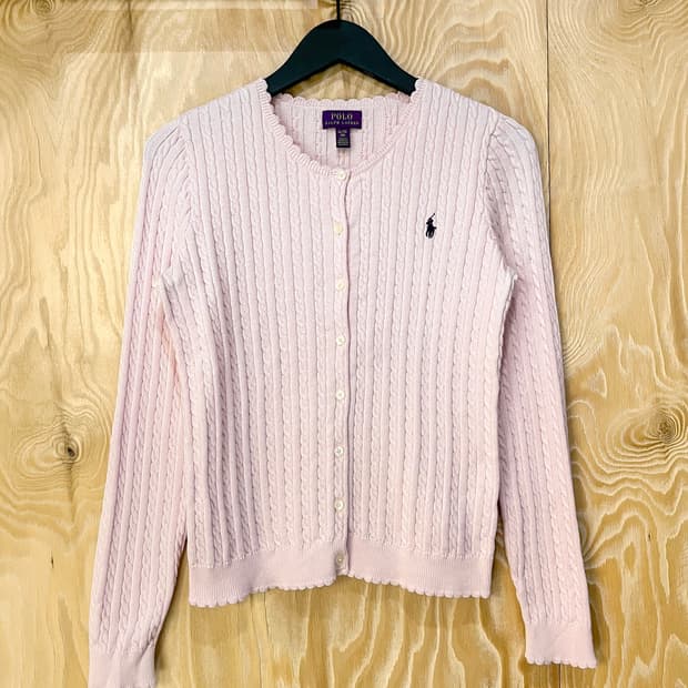 폴로 랄프 로렌 레이스 넥 케이블 가디건
