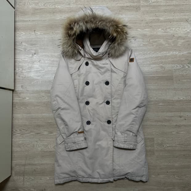 네파 여성 덕다운 더블 버튼 퍼후드 롱패딩 점퍼 [아이보리] L/100