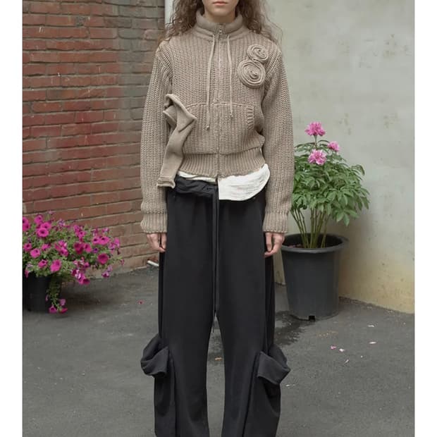 오픈와이와이 rolled waist sweat cargo pants