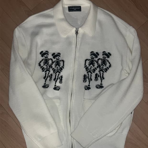 나이스고스트클럽 댄싱 스켈레톤 집업 폴로 니트 화이트 S