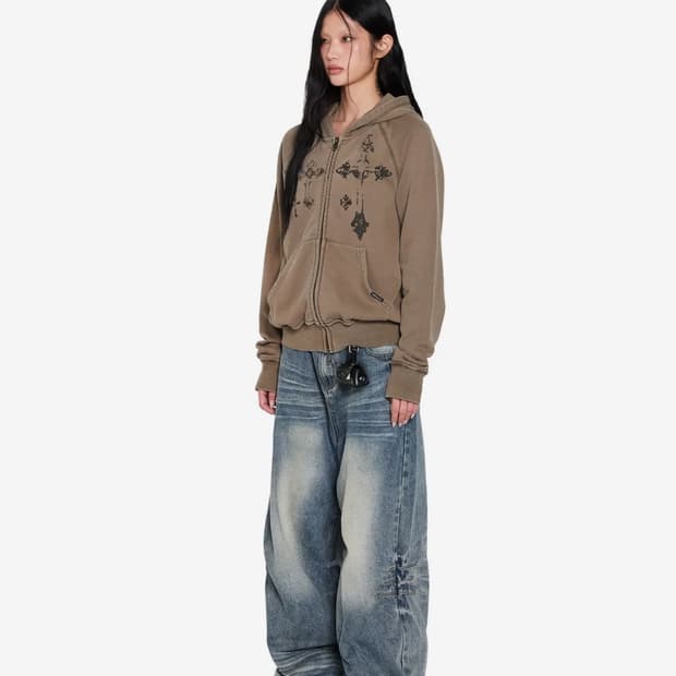 Washed Zipper Slit Denim Pants-스카이블루2사이즈