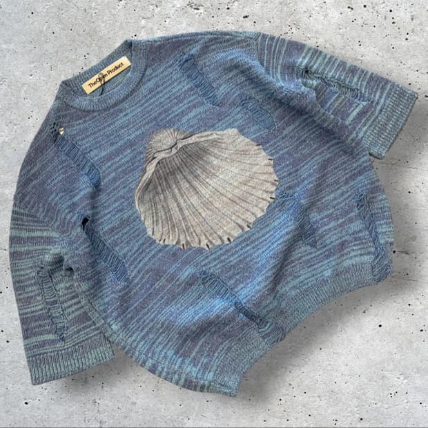 [2] 더오픈프로덕트 쉘 프린트 데미지 니트 스웨터 D803