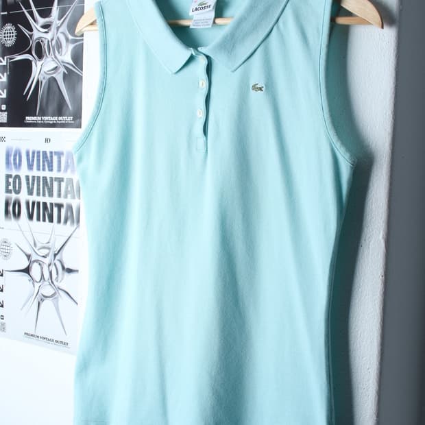 W(L-XL) 라코스테 반팔 카라 티셔츠 민소매 연블루-H30348
