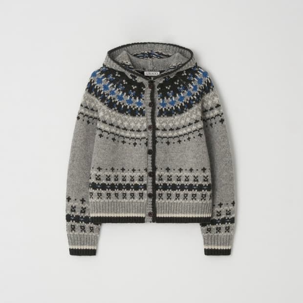 유라고 노르딕 자카드 후디 가디건 그레이