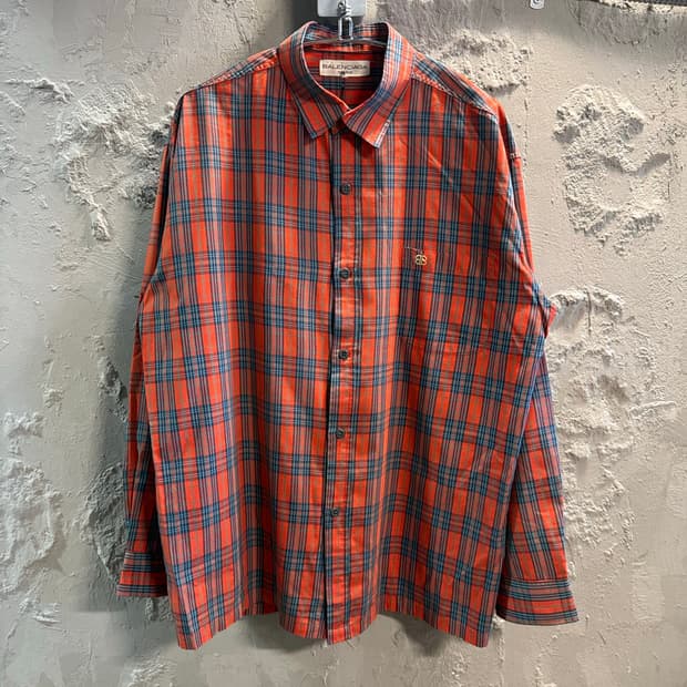 발렌시아가BALENCIAGA BB로고 타탄 체크 셔츠 오렌지