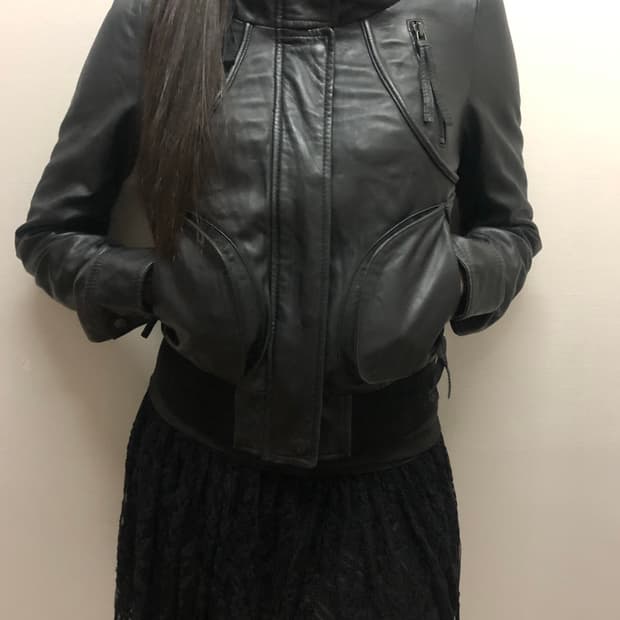 빈티지 블랙 펑크 양가죽 자켓