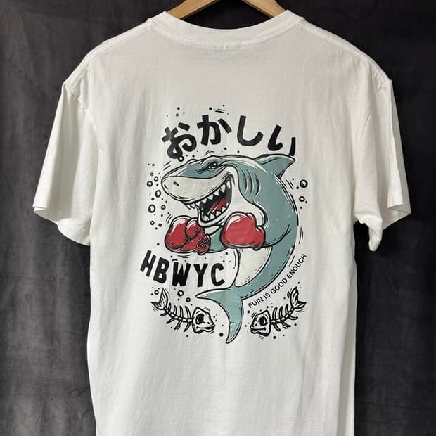 HBWYC 일본 감성 복싱 상어 백프린팅 반팔 티셔츠 화이트 M
