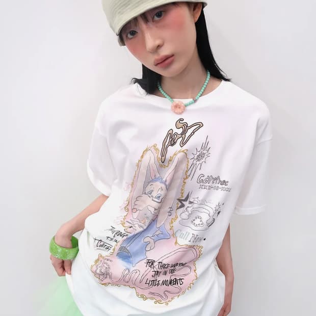 타입서비스 Rabbit Ruched Top [White] 반팔 티셔츠